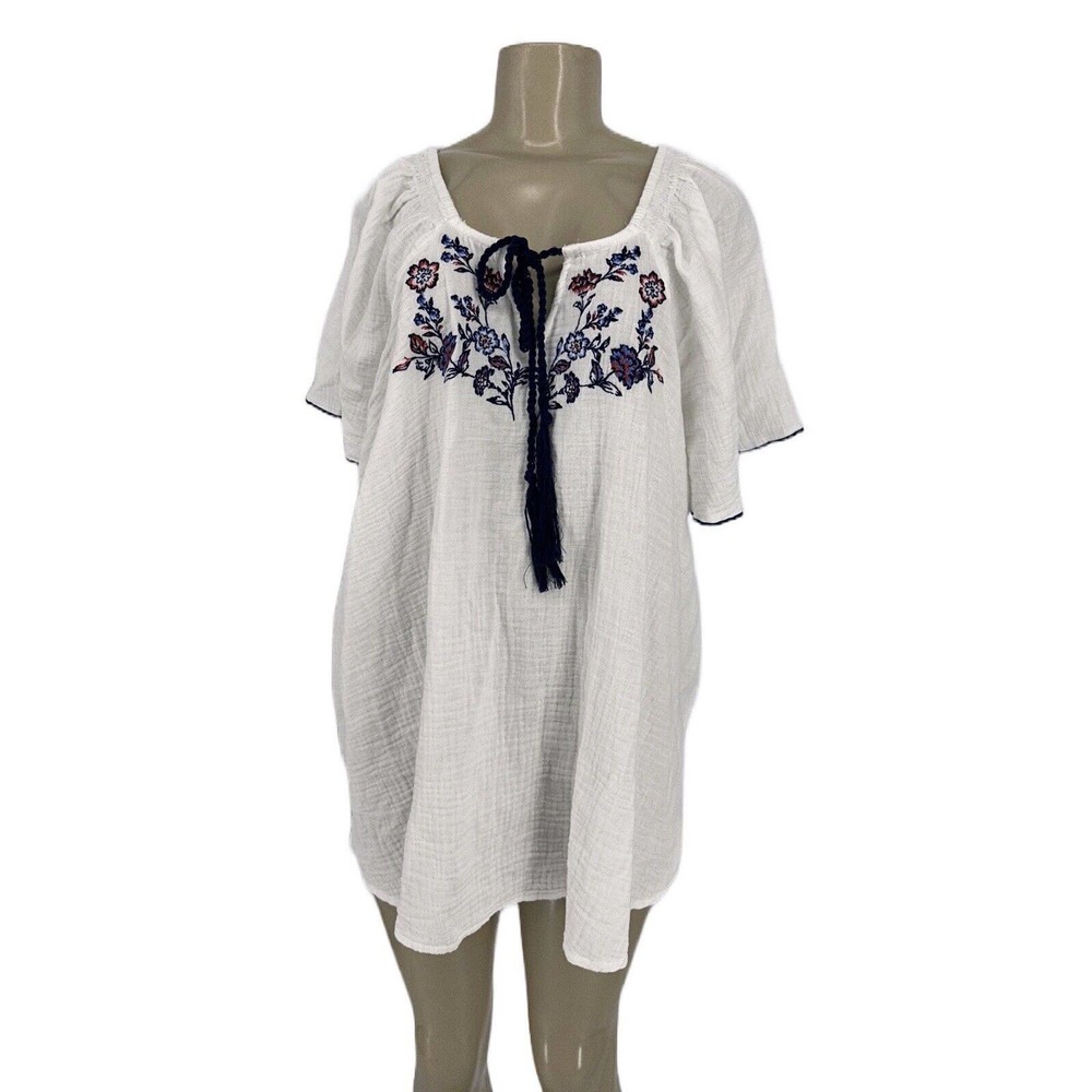 NEW Lane Bryant Plus Size 22 Women Embroidered Gauze Blouse White Peasant #3